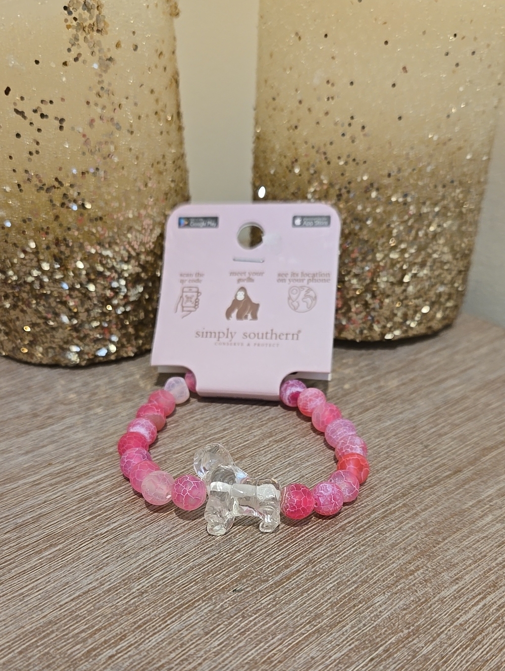 NWT Simply Southern Pink Beaded Gorilla Charm Tracker Bracelet